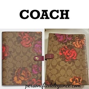 NEW Coach Jumbo Floral Signature Khaki Multi Coated Canvas Leather Notebook